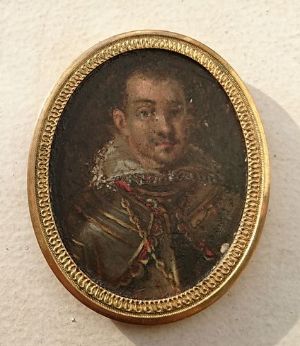 Portretminiatuur van een man op ijzer, '17e eeuw